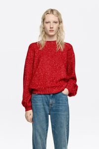 Trui neps hoge ronde hals rood