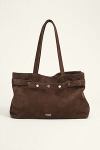 Coffee suede snaps shopper bag