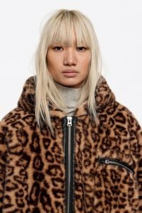 Natural Leopard fur jacket with hood