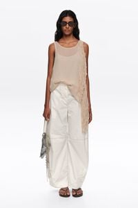 Sand strappy top with frayed edge strips