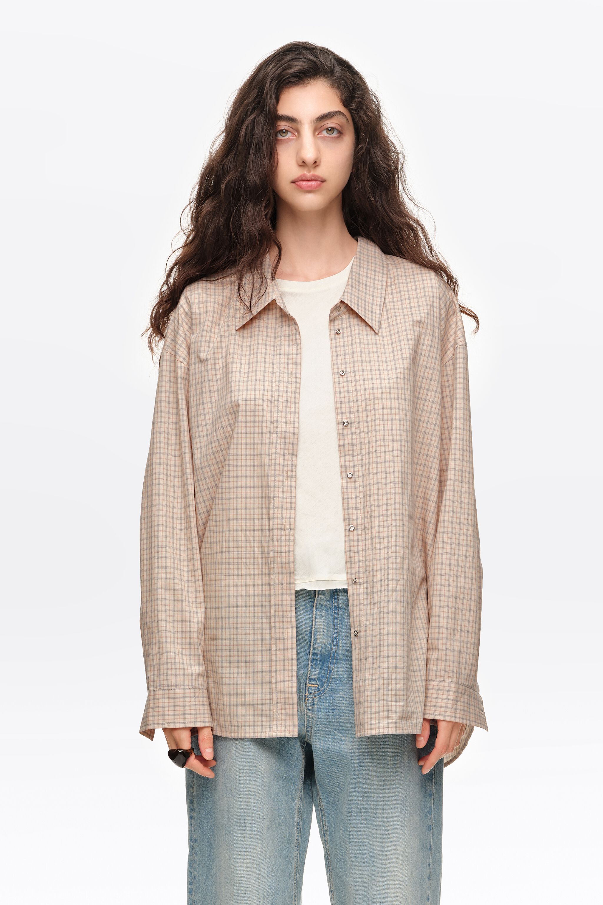 Sand checked low-cut shirt