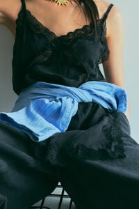 Top długi bieliźniany czarny efekt sprania