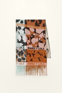 Shawl with animal print stripes and burnt orange logos