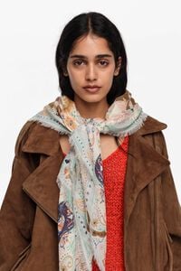 Blue circular composition tropical birds shawl