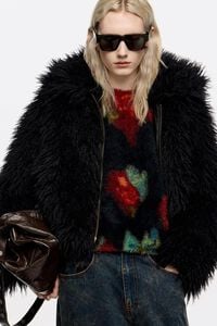 Black Ribbon Roses fur balloon sweater