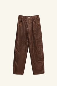 Washed brown leather 5-pocket trousers