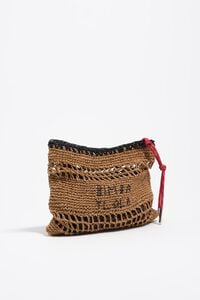 Medium dark natural raffia-effect handbag