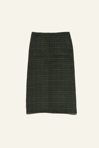 Faded khaki double-face checked midi skirt