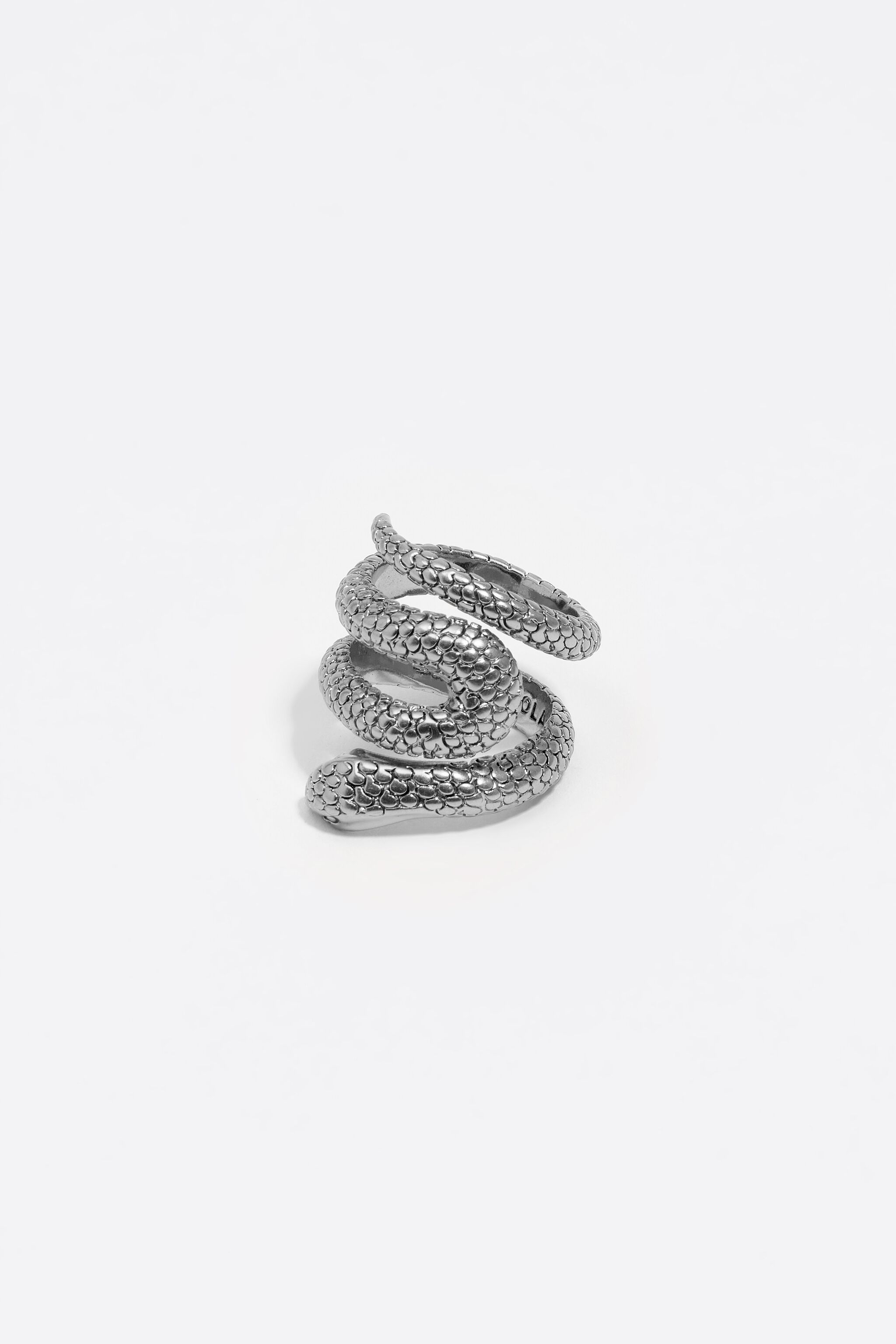 Silver textured snake spiral ring