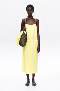 Vestido recto lino stripes lima