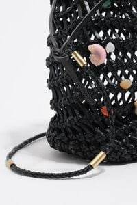 Bolso bucket mini trenzado piel piedras naturales negro