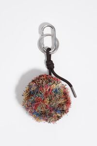 Multicolor raffia pompom key ring