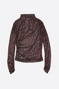Ruched tulle T-shirt Leopard Big dark brown