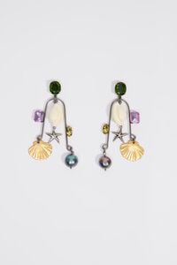 Aged silver seashell and crystals earrings