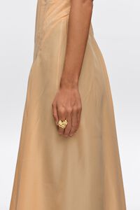 Matte gold textured heart crystals ring