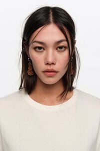 Brown flocked rabbit hoop earrings