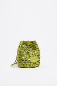 Маленька шкіряна зелена плетена сумка bucket