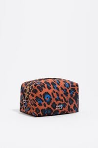 Large sienna Leopard print nylon make-up case