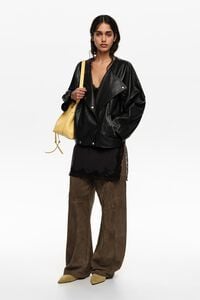 Black leather double-breasted jacket