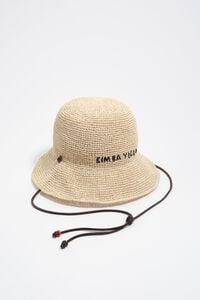 Natural paper raffia hat with leather