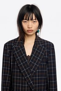 Blue checked tailored double-breasted jacket