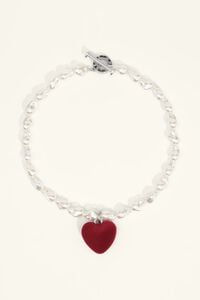 Collar perlas coraz&oacute;n flocado rojo