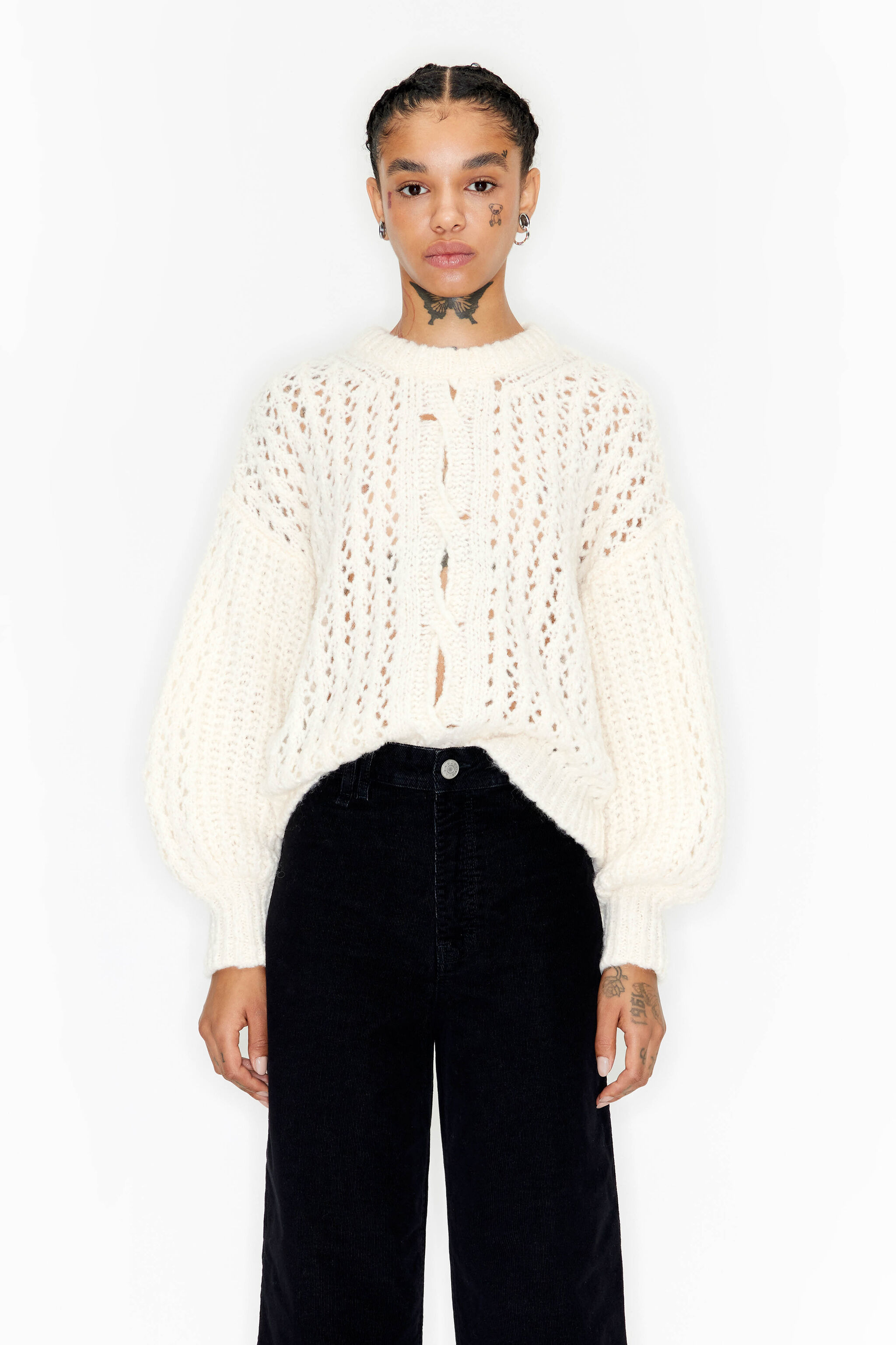 Ivory alpaca open-knit sweater
