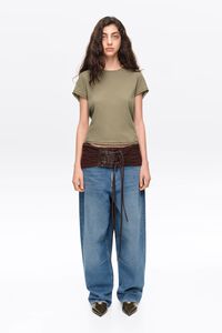 BARREL- Mid-blue denim barrel leg 5-pocket trousers