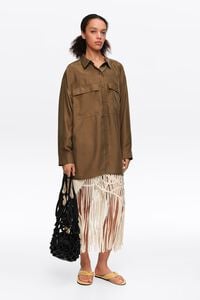 Olive oversize silk shirt