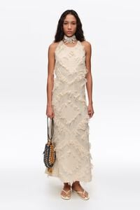 Ivory halter neck dress with fringing
