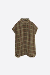 Camisa manga ca&iacute;da cuadros caqui