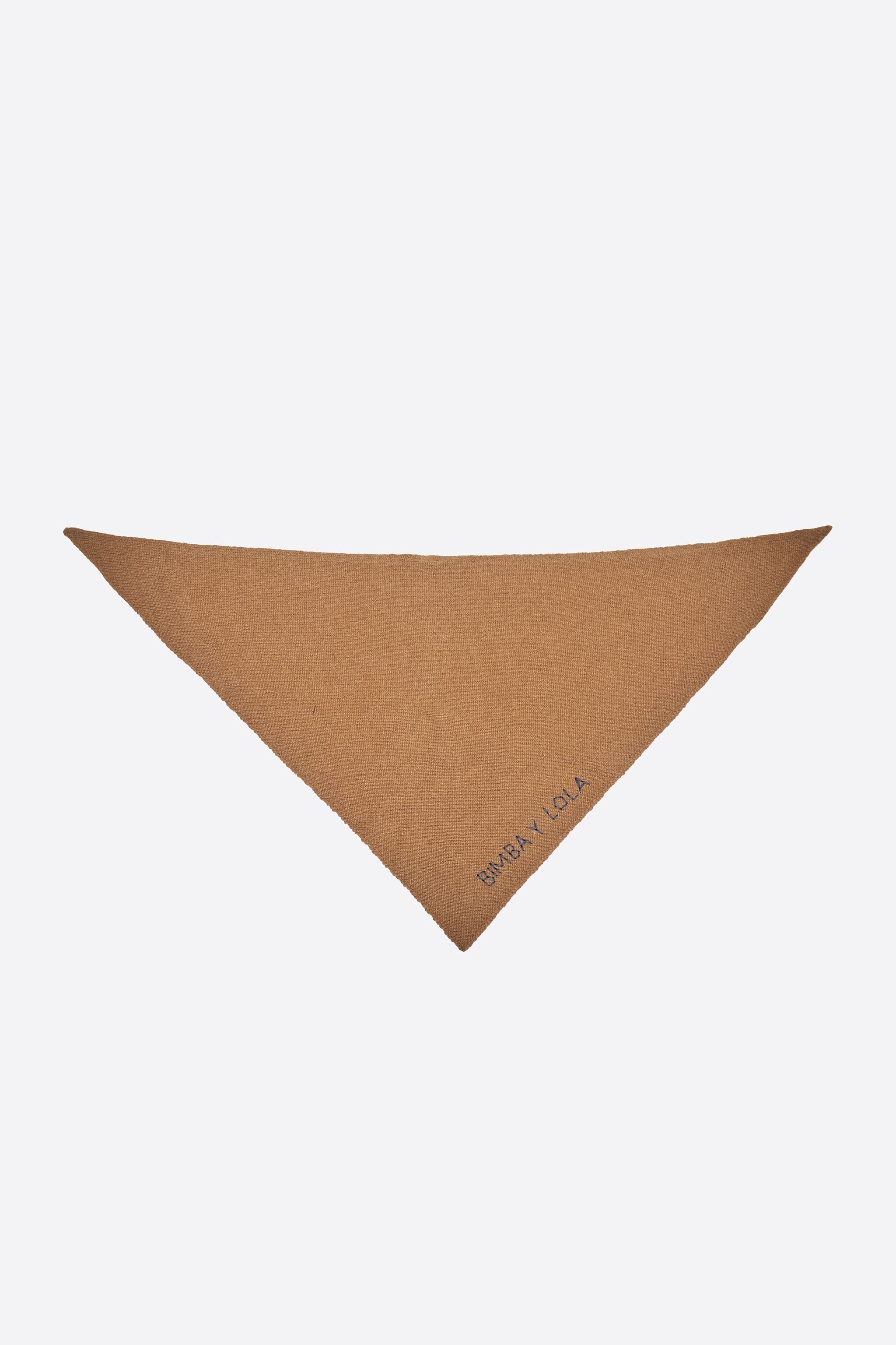 Camel cashmere knit triangle scarf embroidered logo