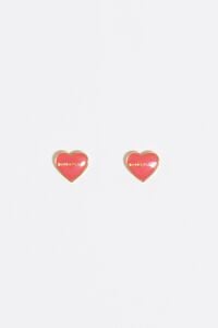 Pendientes coraz&oacute;n dorado y rojo