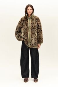 Dark olive reversible Leopard fur jacket