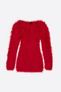 Red fur fitted mini dress