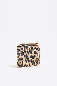 Beige Leopard print nylon coin purse