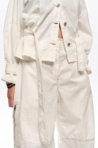 Adjustable barrel leg trousers, off-white washed cotton