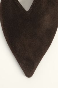 Brown suede low heel court shoe