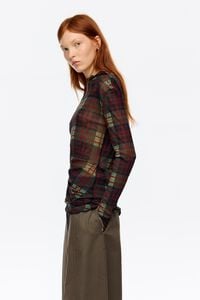 Red checked high neck tulle T-shirt