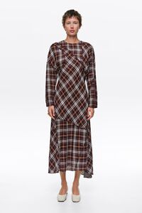 Vestido patchwork mangas murci&eacute;lago cuadros granate
