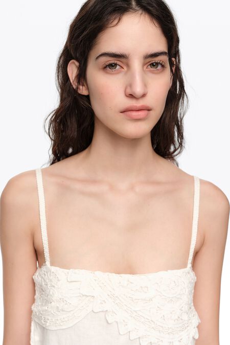 Mono escote crochet lino blanco