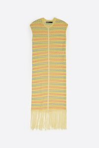 Sleeveless yellow knit dress with fringing
