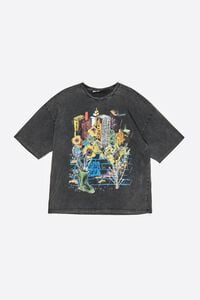 Washed black city logo T-shirt