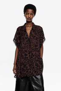 Flowy batwing shirt Leopard Big dark brown