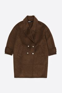 Dark brown double-face maxi lapel coat