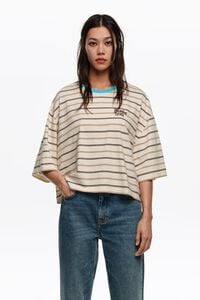 Brown striped cotton boxy T-shirt