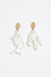 Aged gold pearl and fish earrings