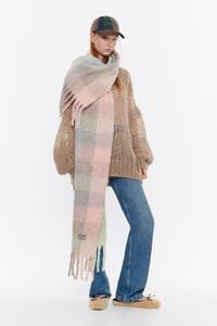 Bufanda cepillada cuadros rosa