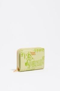 Shiny textured green pastel green Bimba logos print flap purse