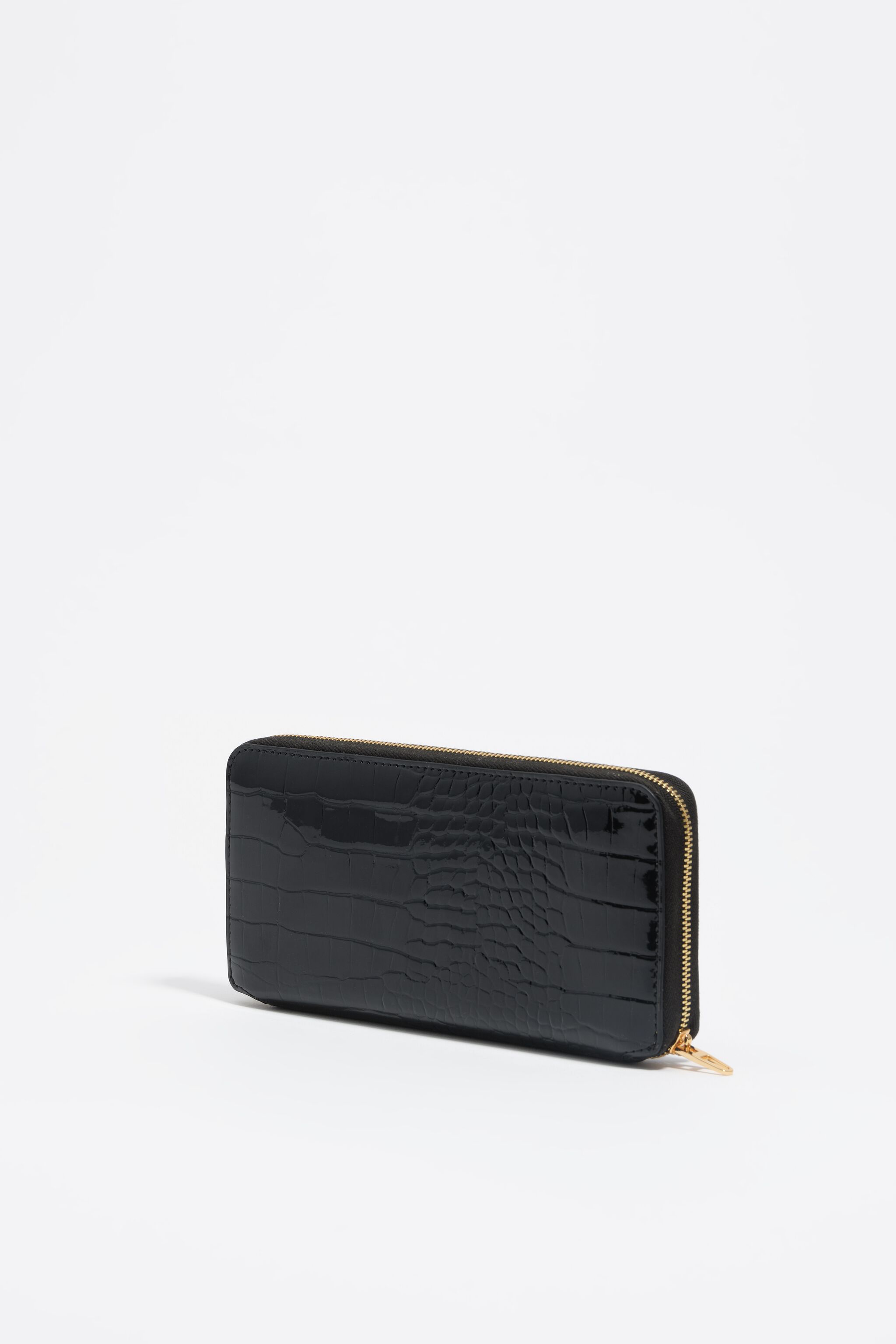 Large black mock croc horizontal wallet